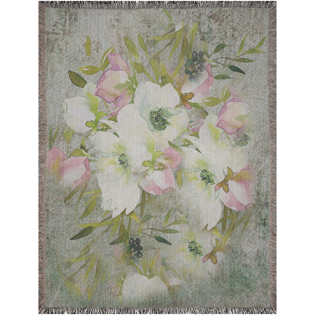 100% cotton Vintage Floral design woven blanket, 50 x 60 or 60 x 80in, Design 03