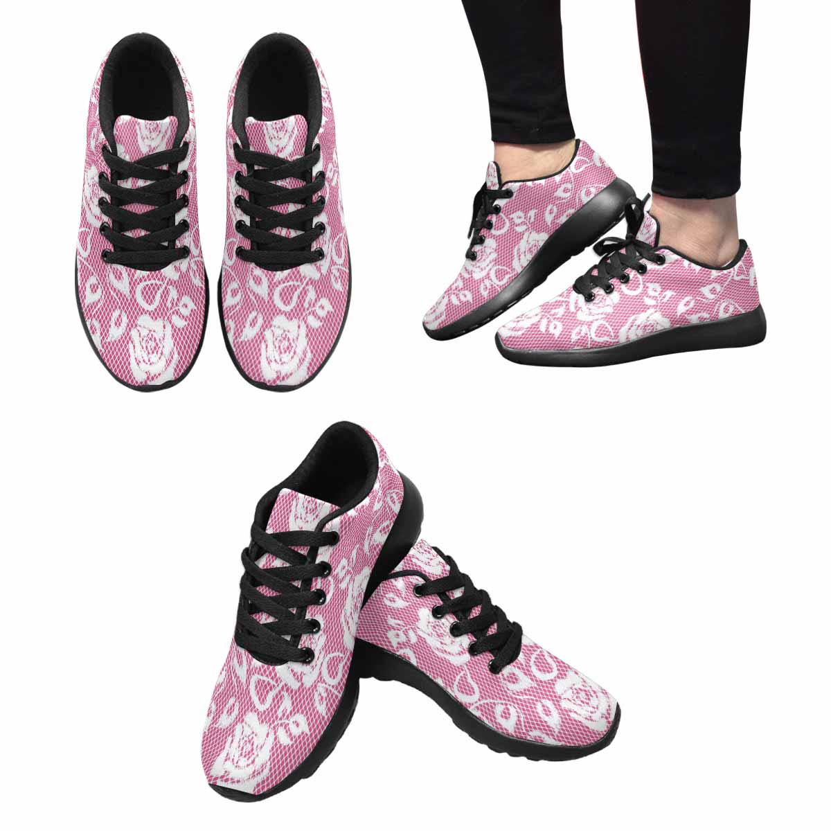 Victorian lace print, womens cute casual or running sneakers, design 17