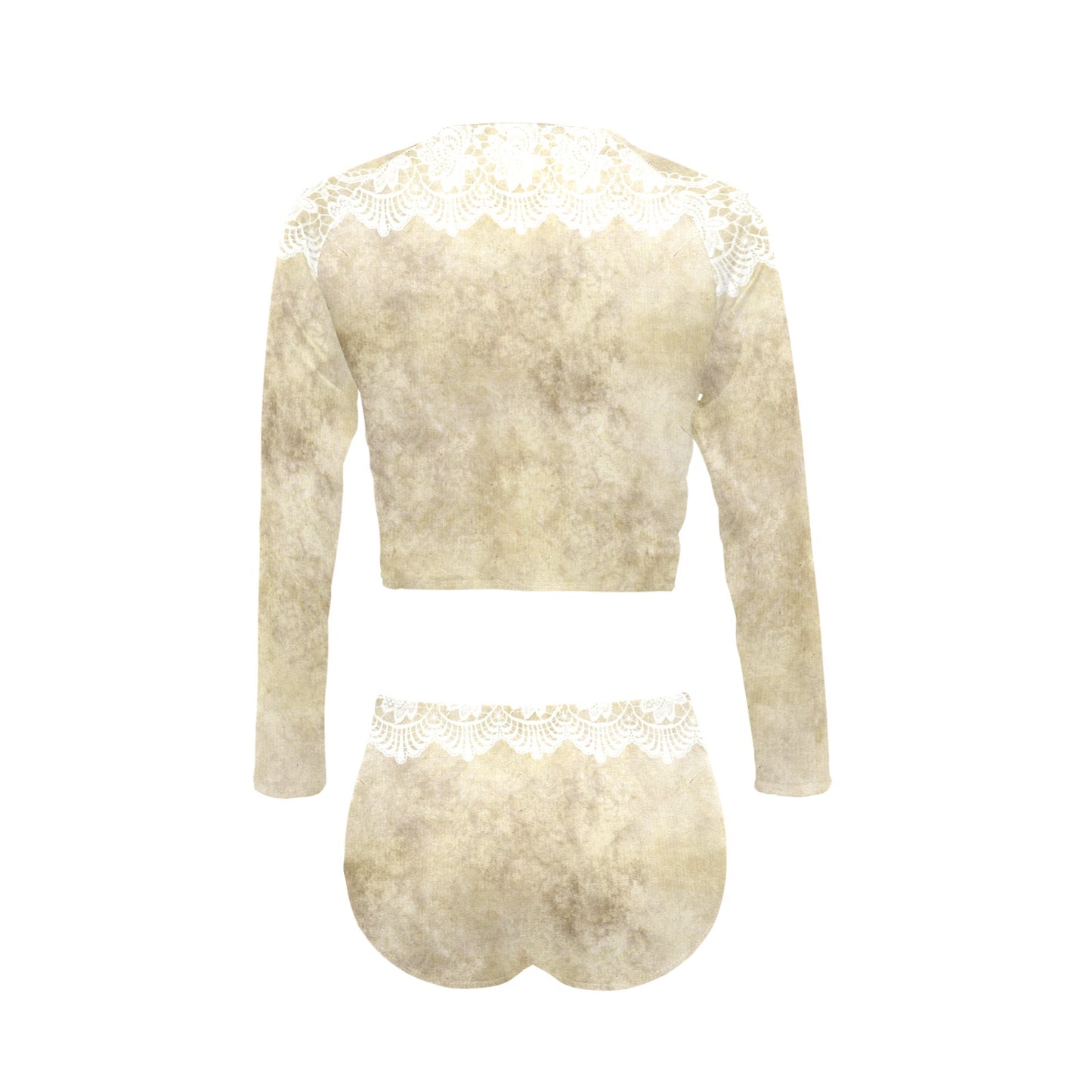 Victorian printed lace, long sleeve 2pc swimsuit, beachwear, design 28 Long Sleeve Bikini Set (Model S27)