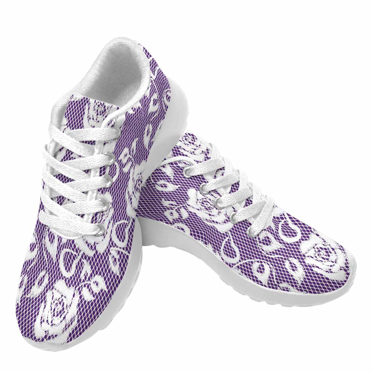 Victorian lace print, womens cute casual or running sneakers, design 18