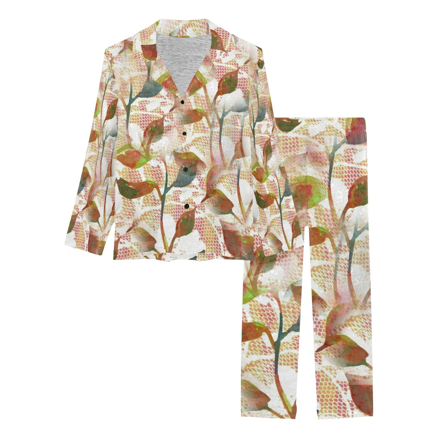 Victorian printed lace pajama set, design 52 Women's Long Pajama Set (Sets 02)