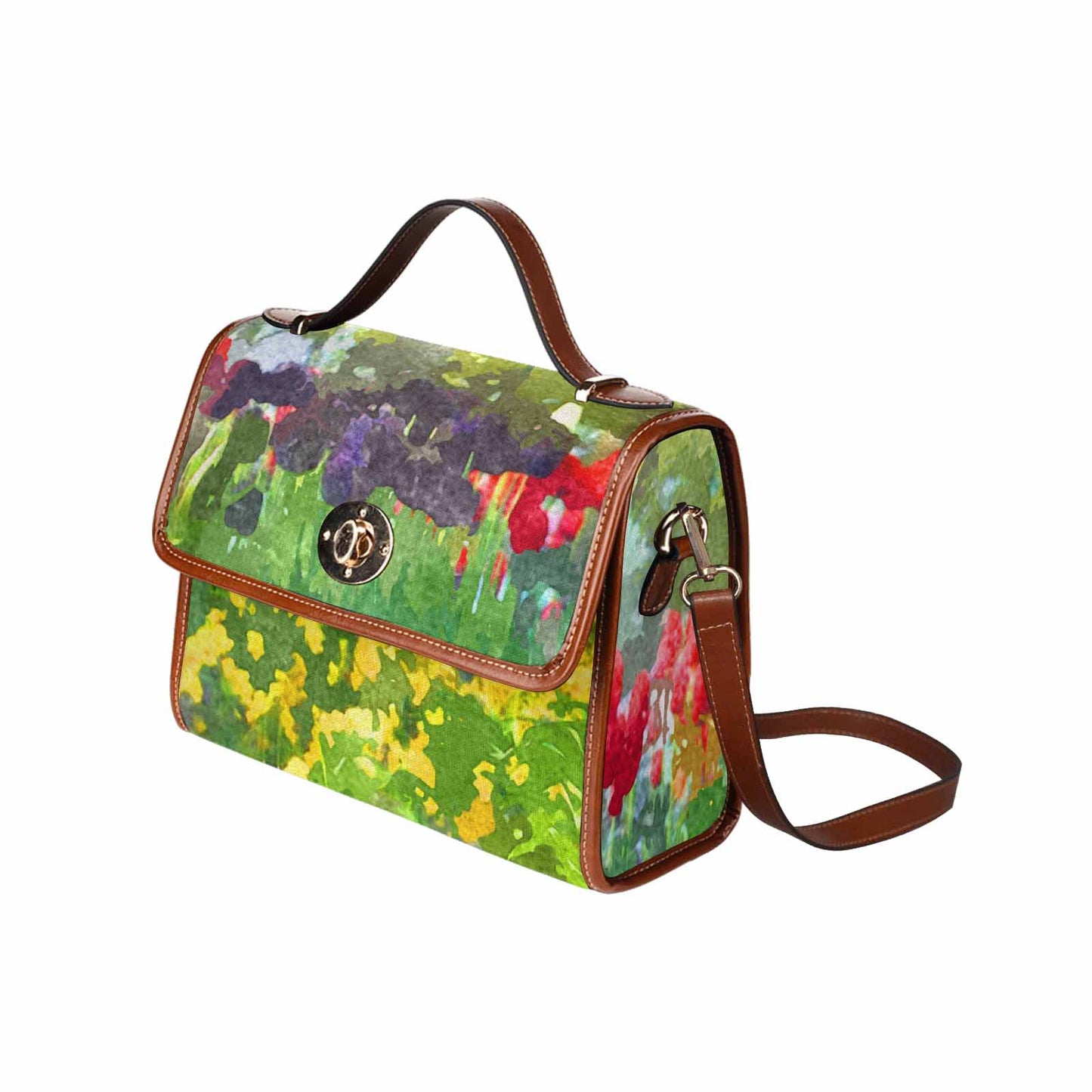 Water Color Florals, All Over Print Waterproof Canvas Bag, Mod 1695341 Design 102 BROWN STRAP