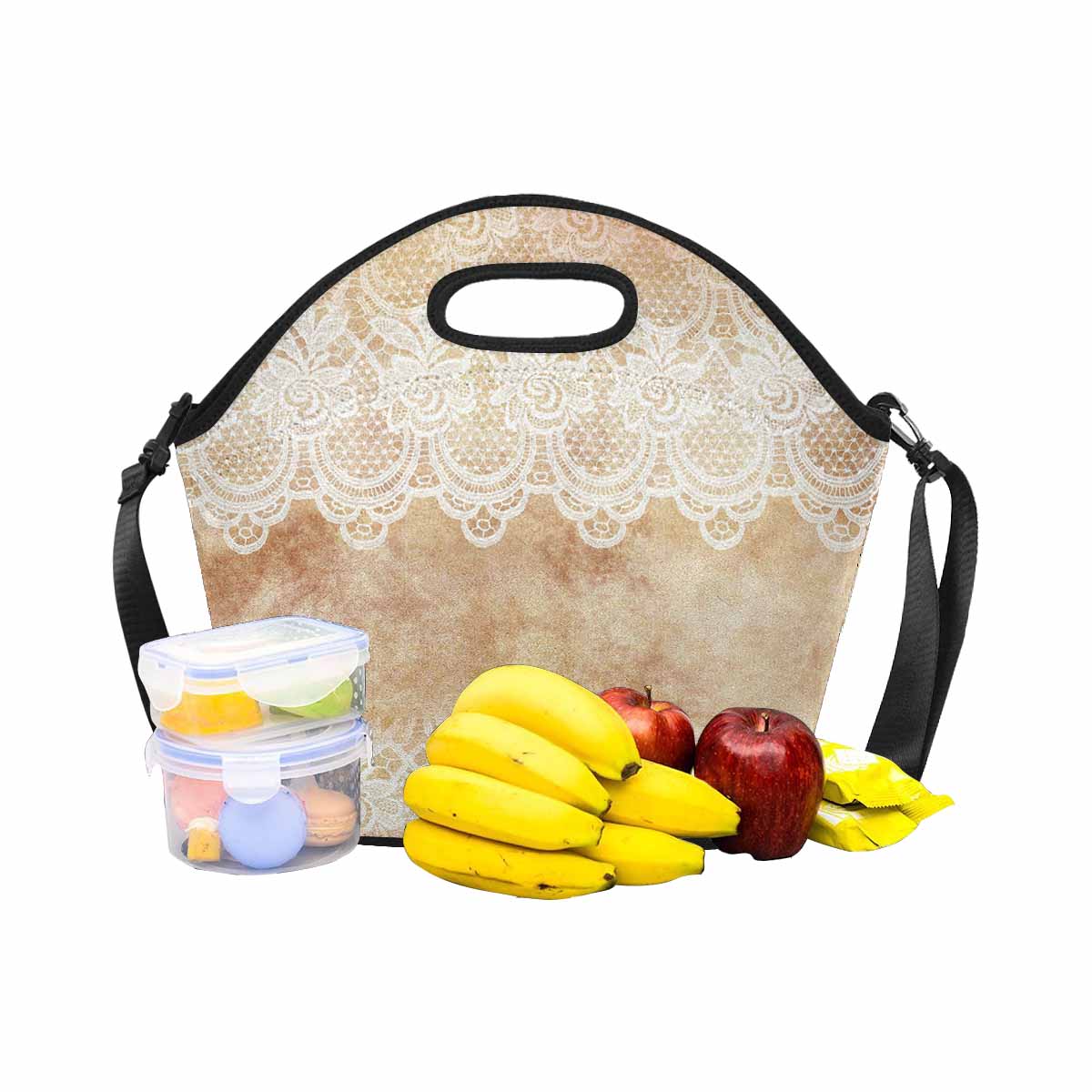 Victorian lace print insulated lunch bag, design 30