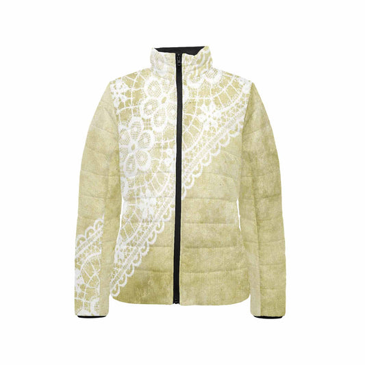 Victorian Lace print womens padded quilted jacket, design 43