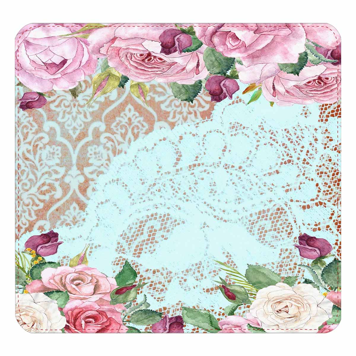 Victorian lace print womens wallet, clutch purse, red trim, design 24