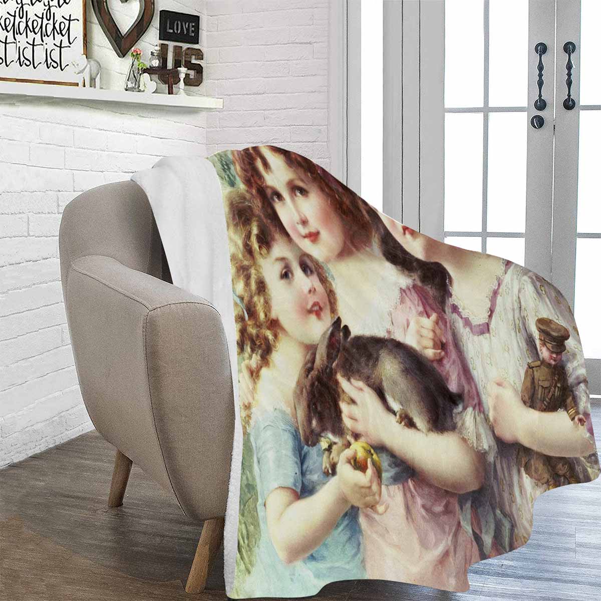 Victorian Girls Design BLANKET, LARGE 60 in x 80 in, Three Graces