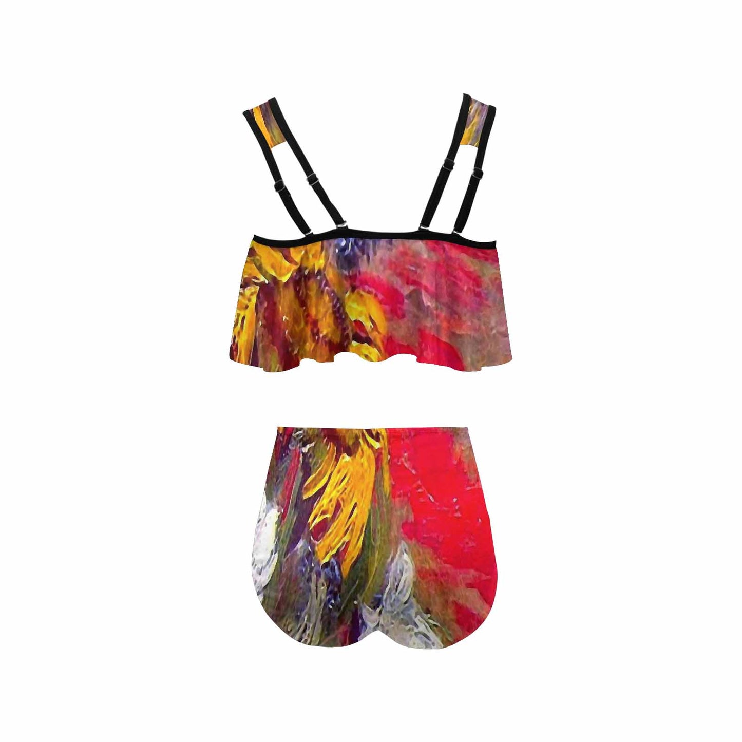 Vintage floral high waisted flounce top bikini, swim wear, Design 54