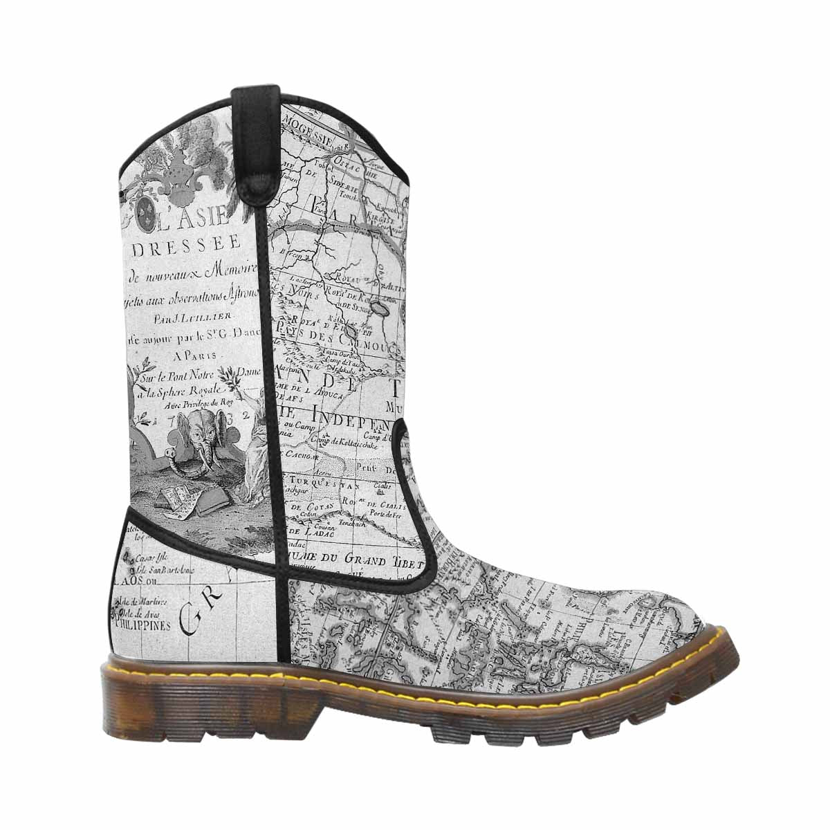 Antique Map design womens western lumber boots, Design 8