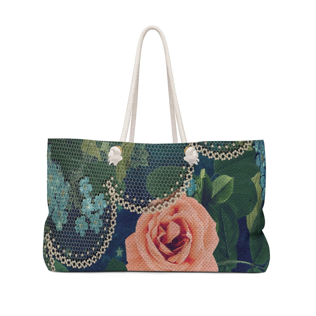 Victorian lace print weekender bag, large, design 01