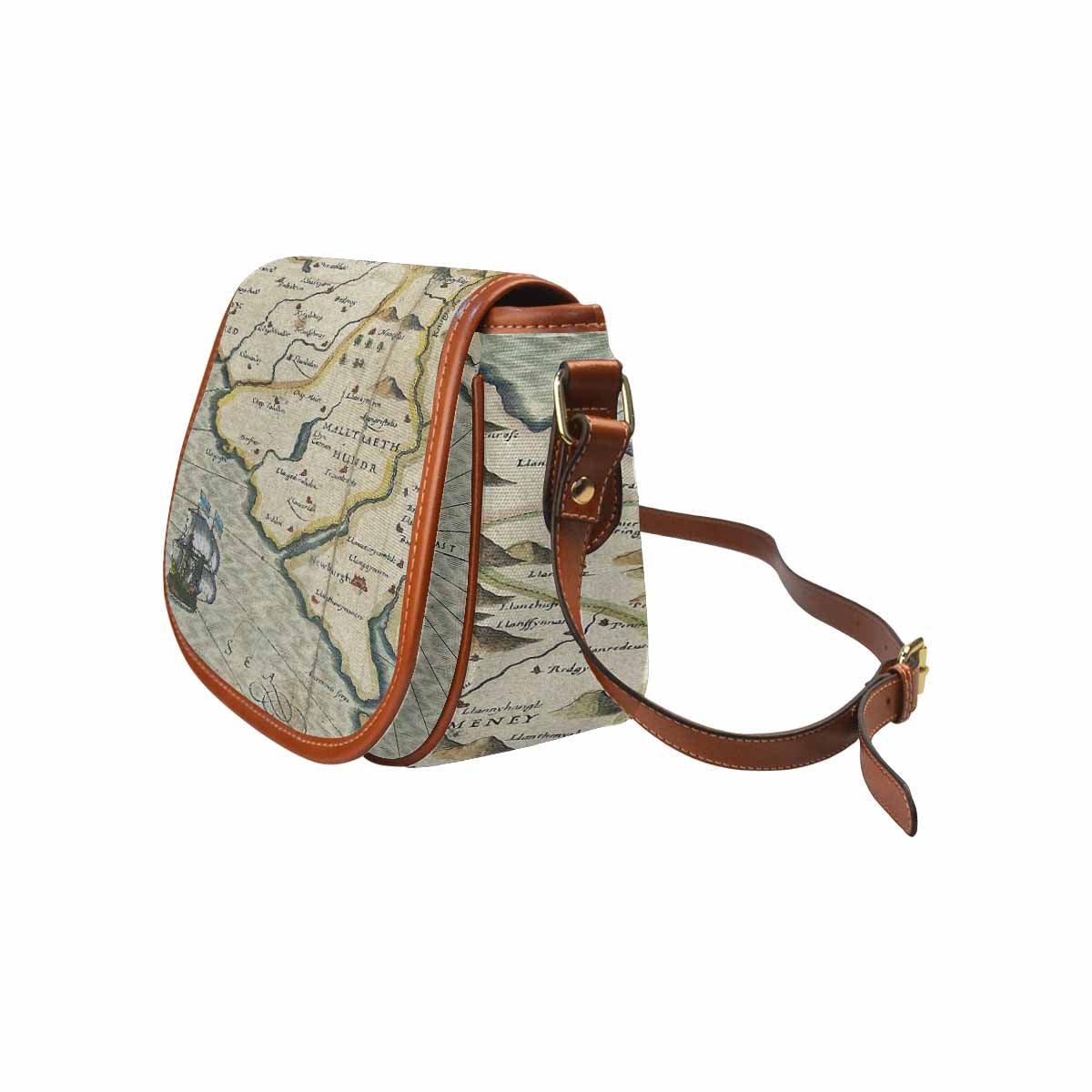 Antique Map design Handbag, saddle bag, Design 13