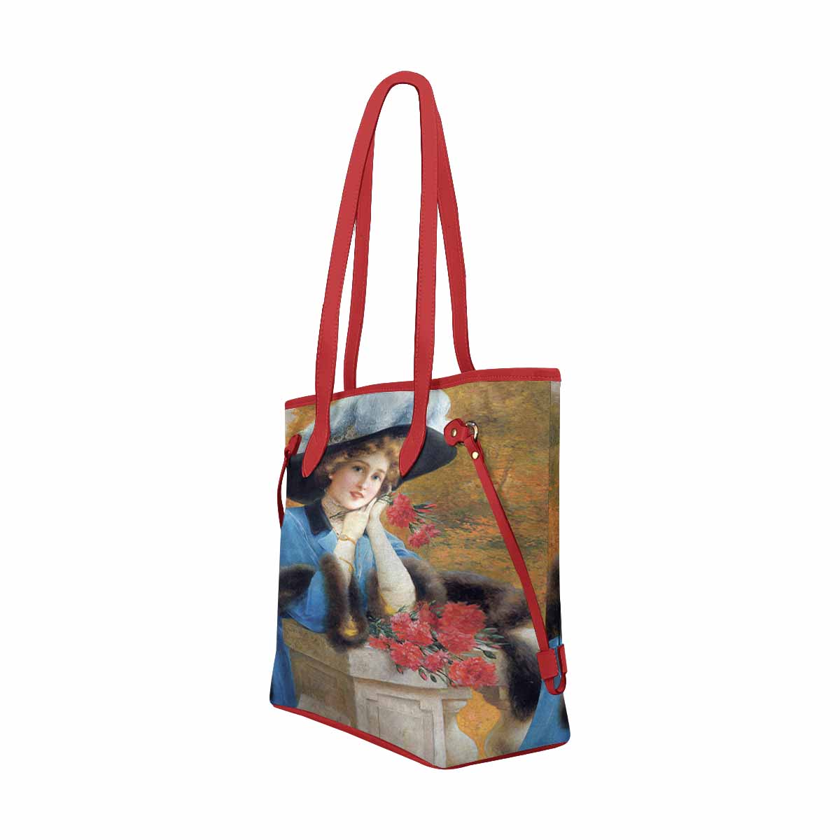 Victorian Lady Design Handbag, Model 1695361, Carnations Are For Love, RED TRIM