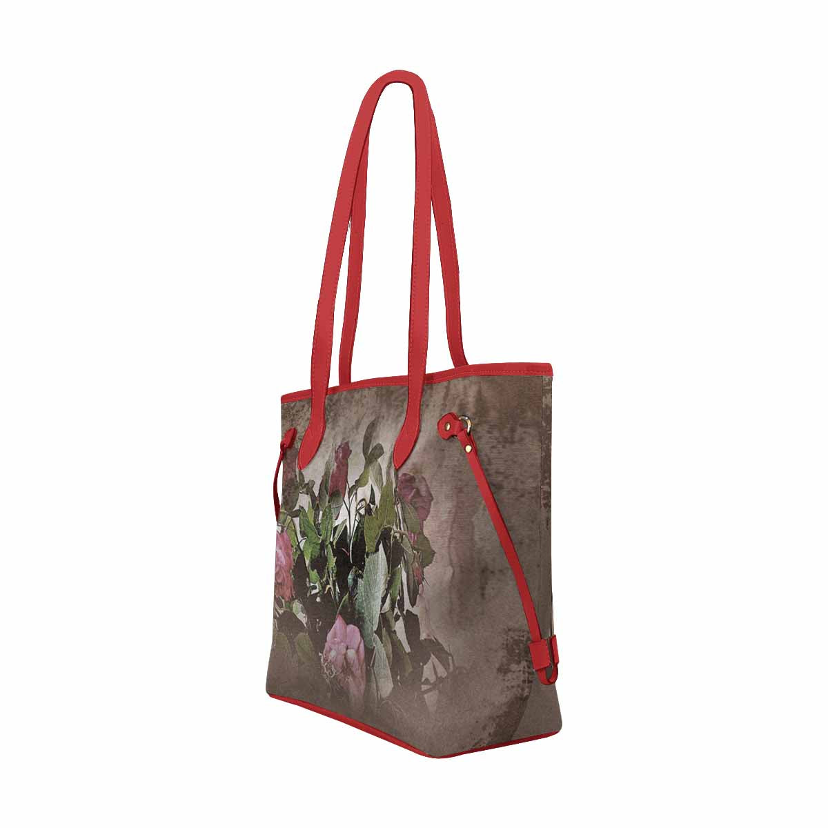 Vintage Floral Handbag, Classic Handbag, Mod 1695361 Design 22x RED TRIM