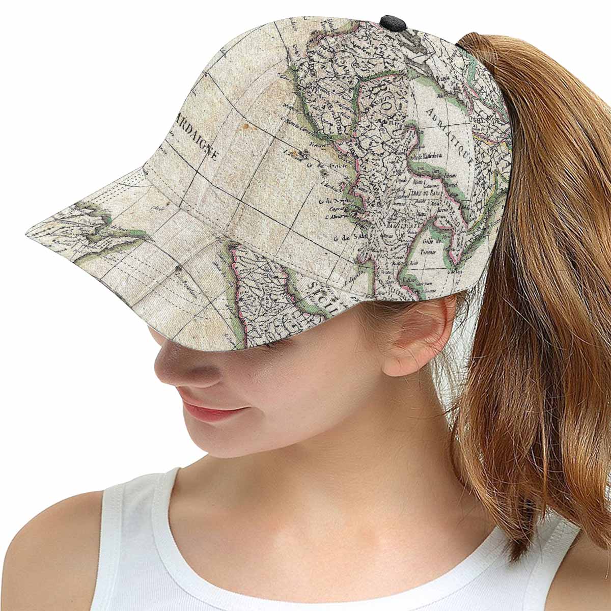 Antique Map design mens or womens deep snapback cap, trucker hat, Design 6