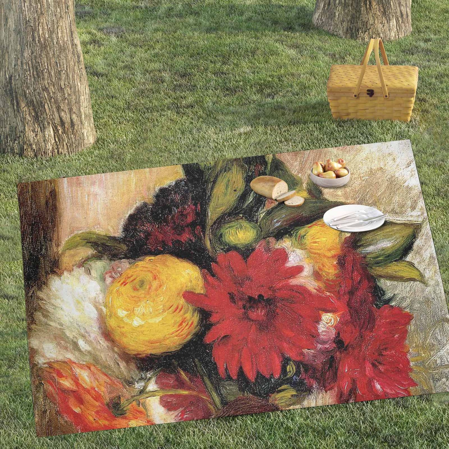 Vintage Floral waterproof picnic mat, 81 x 55in, Design 25