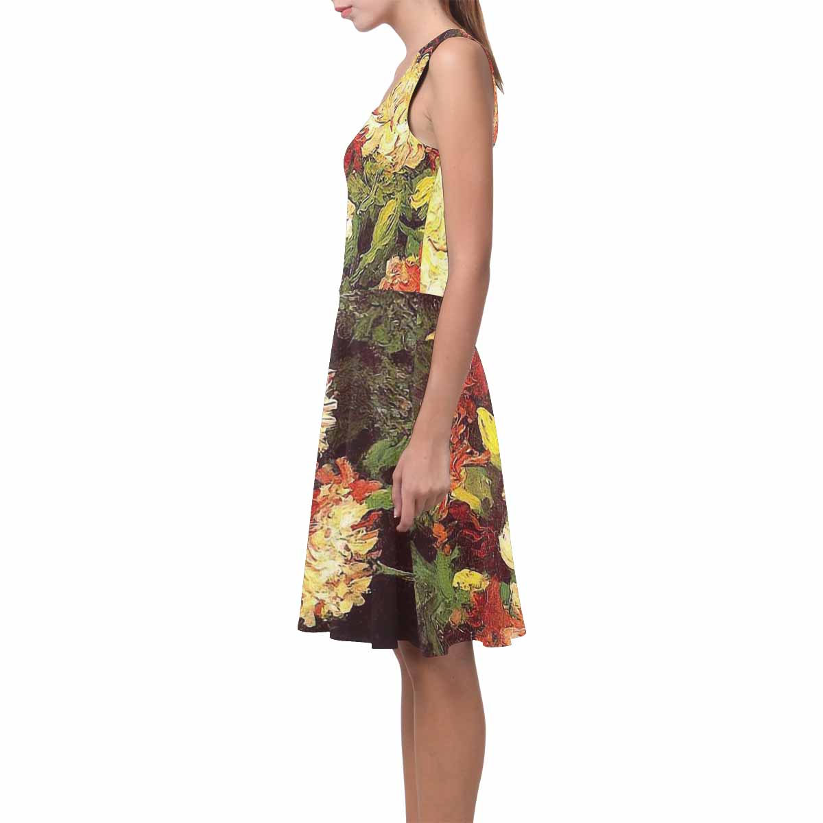 Vintage floral short summer flare dress,  XS to 3XL plus size, model D09534 Design 33