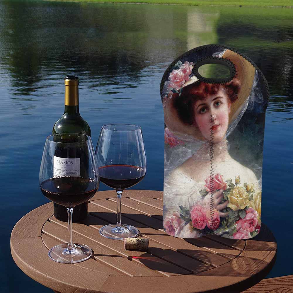 Victorian lady design 2 Bottle wine bag, BEAUTY WITH FLOWERS
