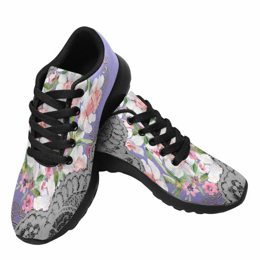 Victorian lace print, womens cute casual or running sneakers, design 45