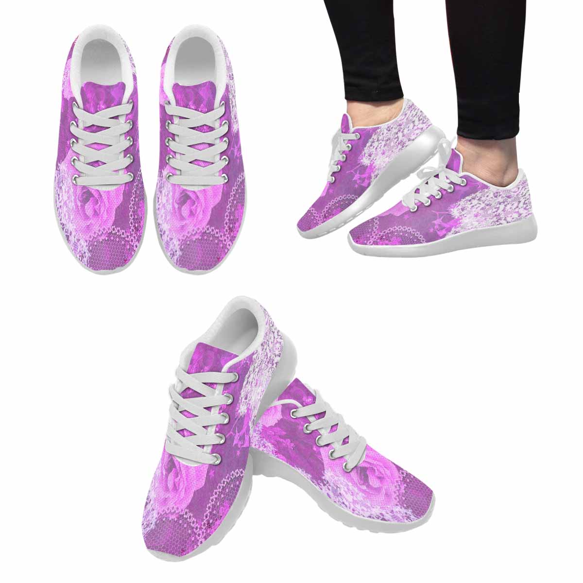Victorian lace print, womens cute casual or running sneakers, design 03