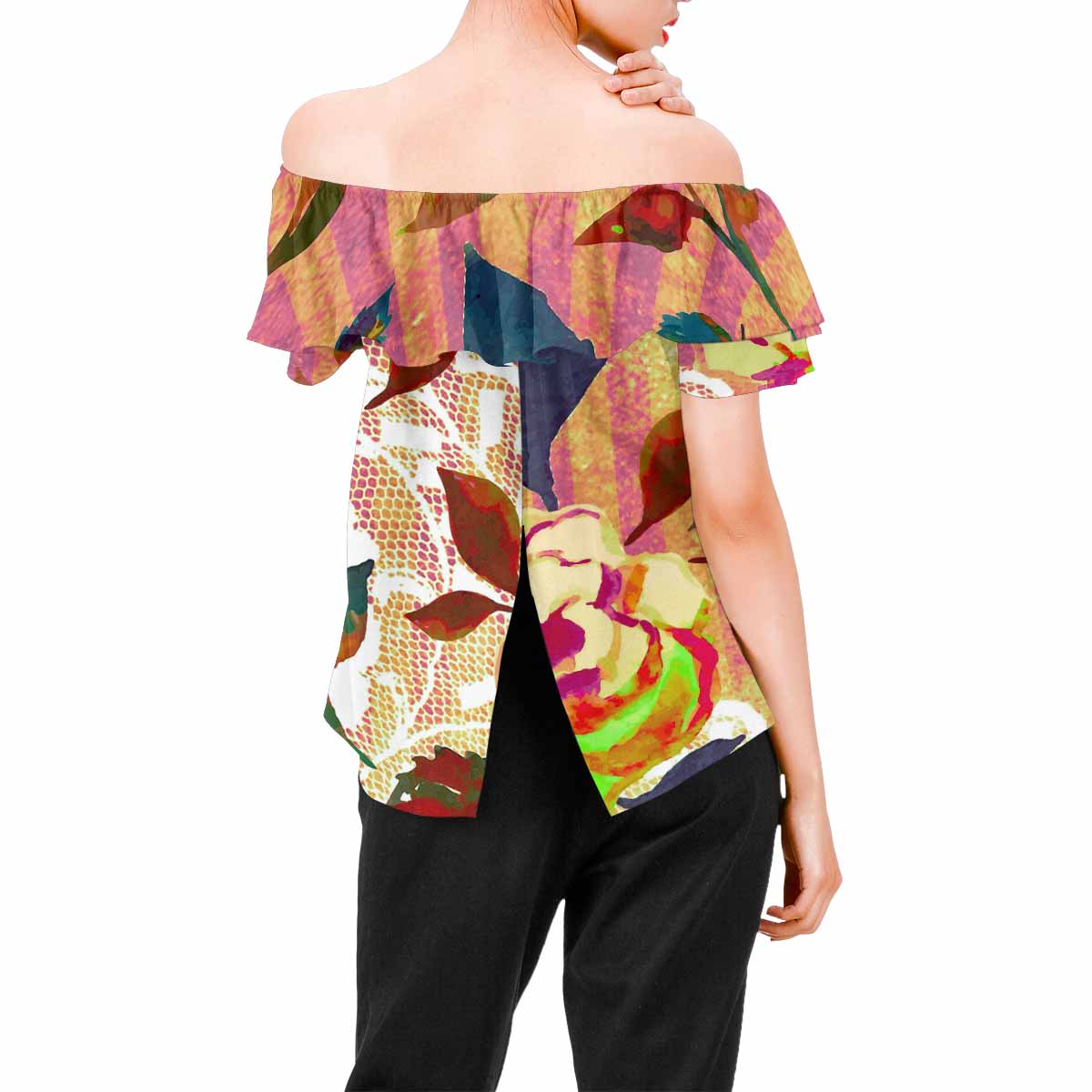 Victorian Lace print Chiffon Blouse, design 22