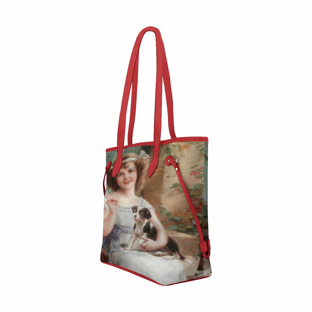 Victorian Girl Design Handbag, Model 1695361, Waiting For The Vet, RED TRIM