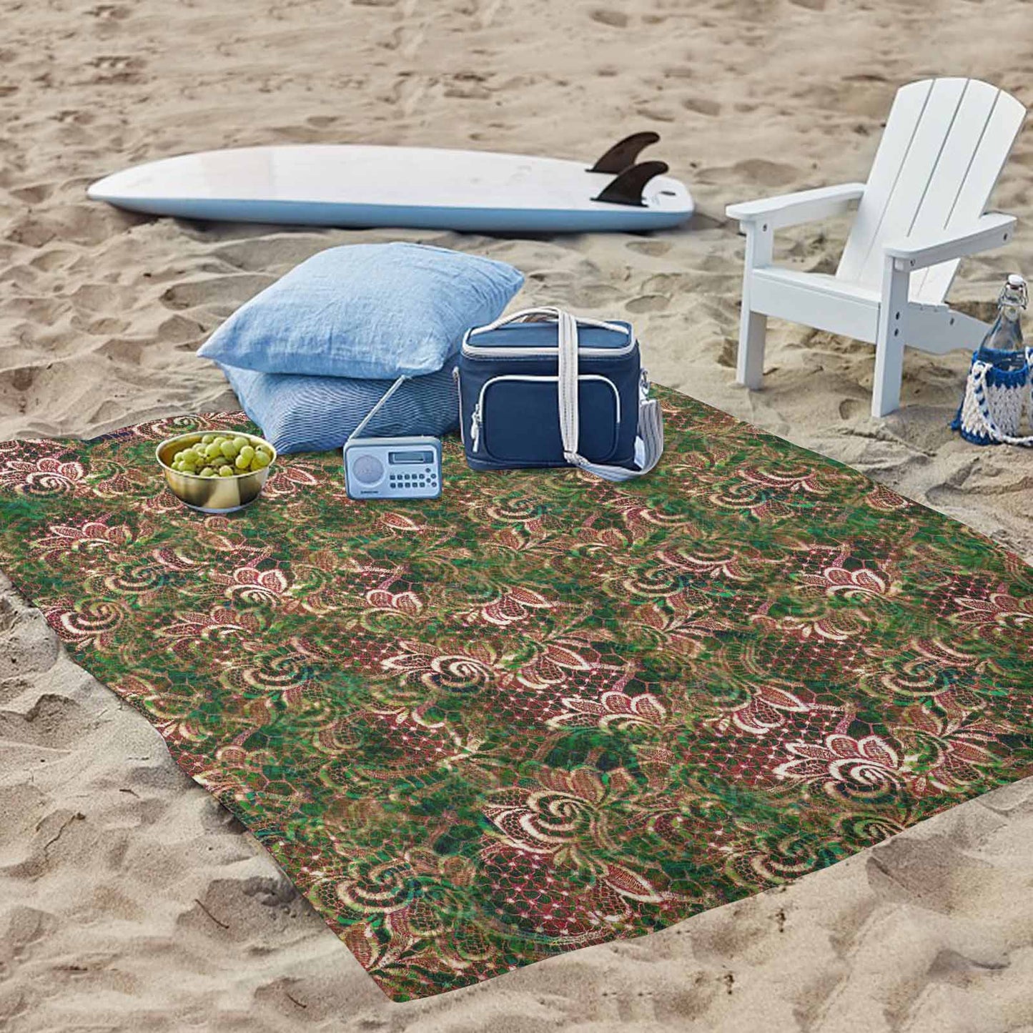 Victorian lace print waterproof picnic mat, 69 x 55in, design 34