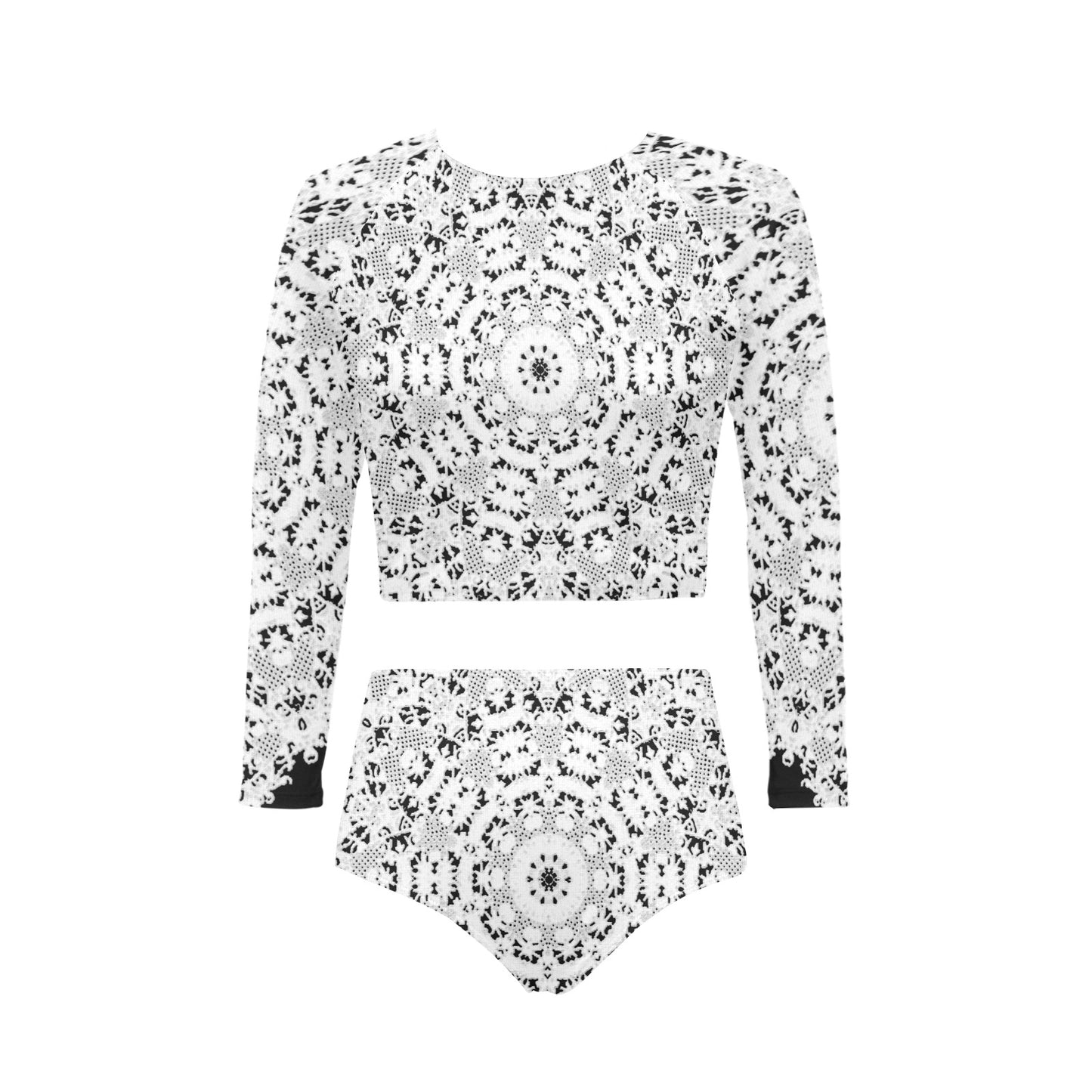 Victorian printed lace, long sleeve 2pc swimsuit, beachwear, design 50 Long Sleeve Bikini Set (Model S27)