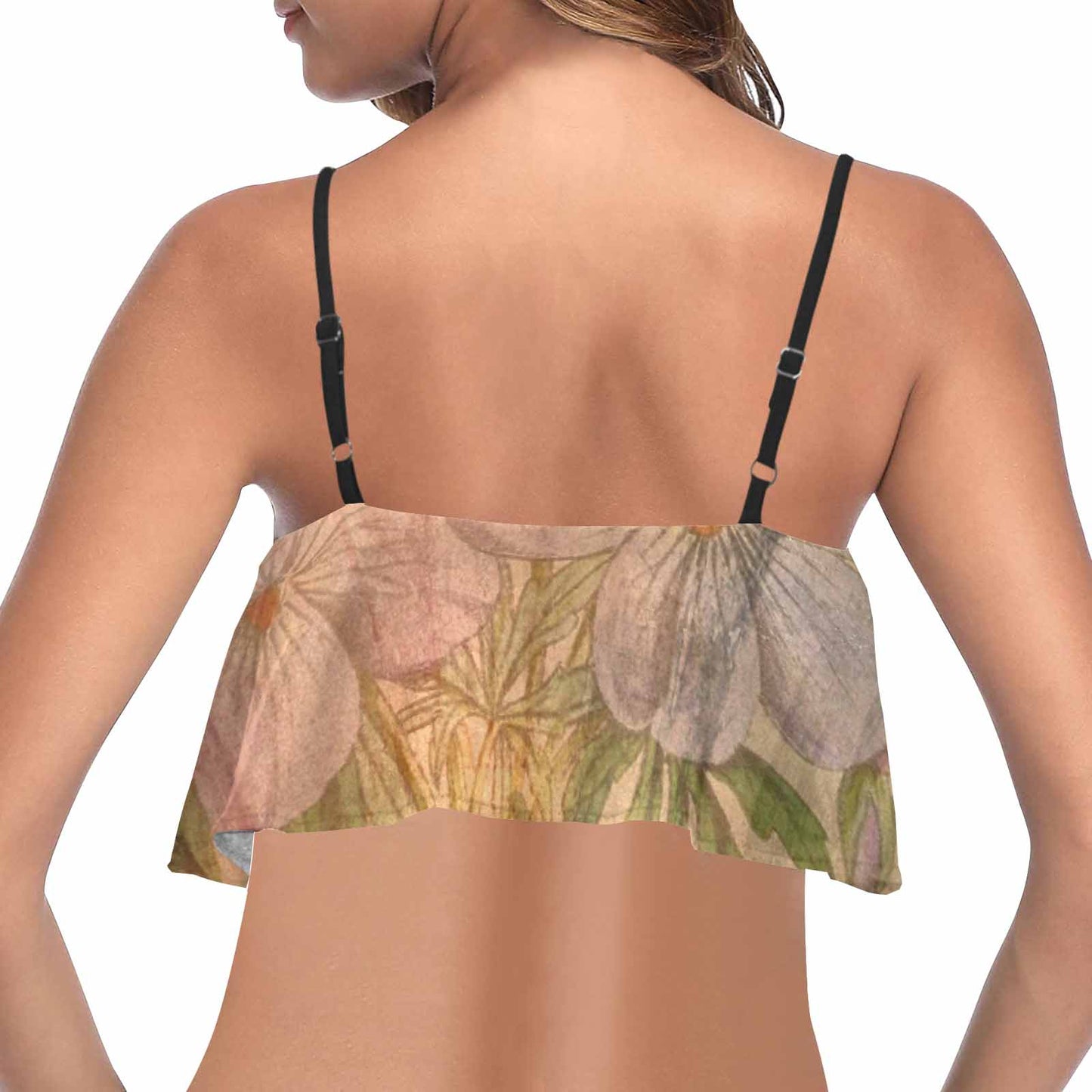 Vintage floral flounce bikini top, Design 13xx