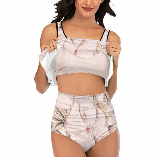 Vintage floral high waisted flounce top bikini, swim wear, Design 13x
