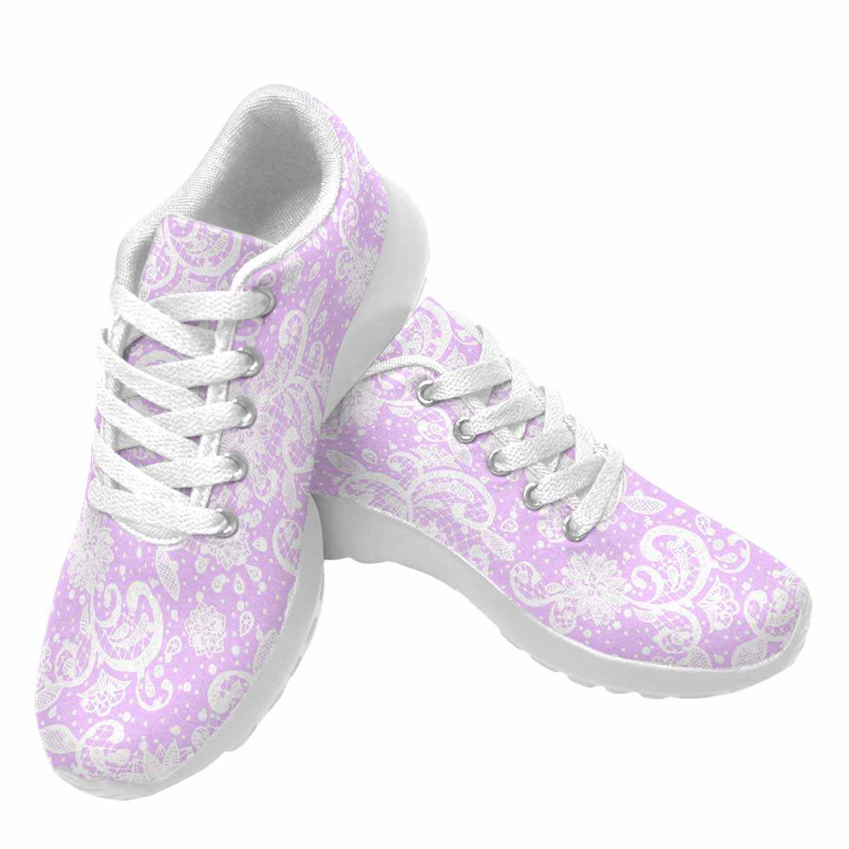 Victorian lace print, womens cute casual or running sneakers, design 06