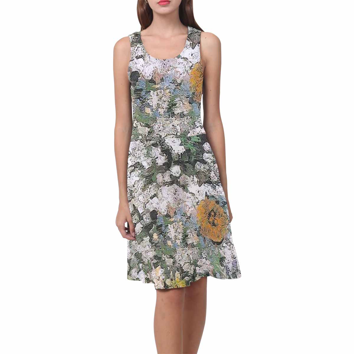 Vintage floral short summer flare dress,  XS to 3XL plus size, model D09534 Design 07