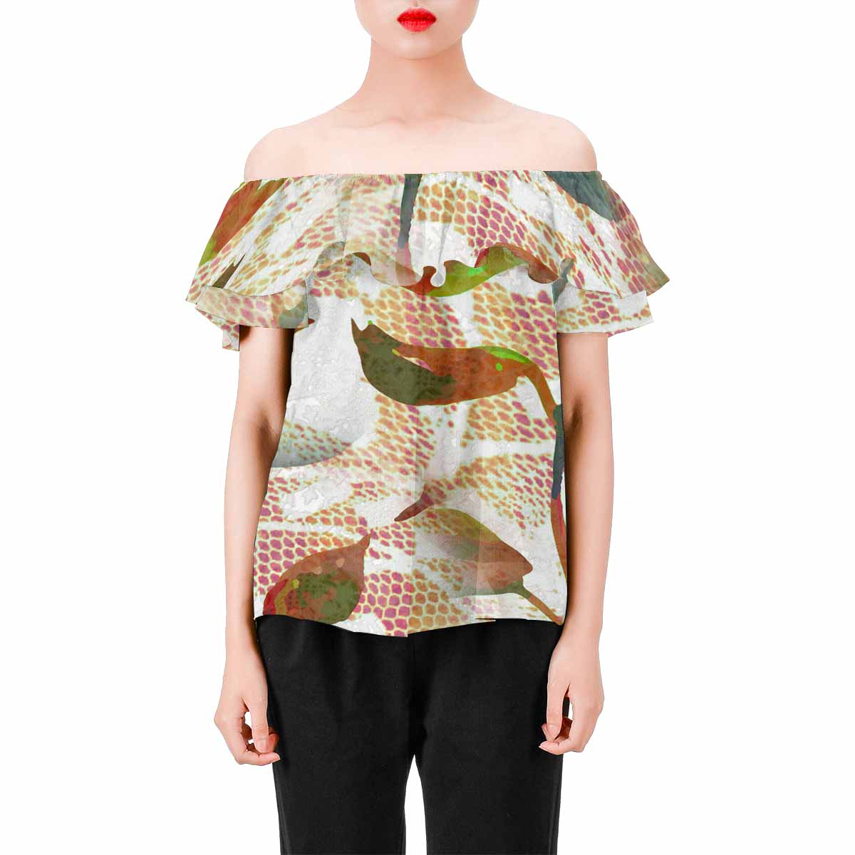 Victorian Lace print Chiffon Blouse, design 52