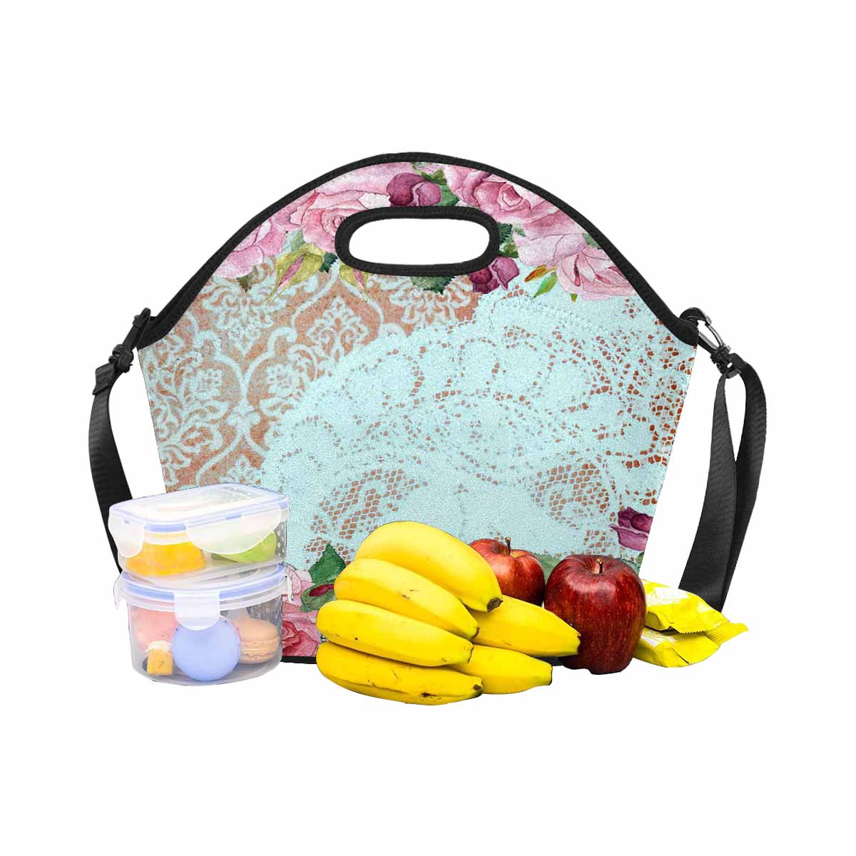 Victorian lace print insulated lunch bag, design 24