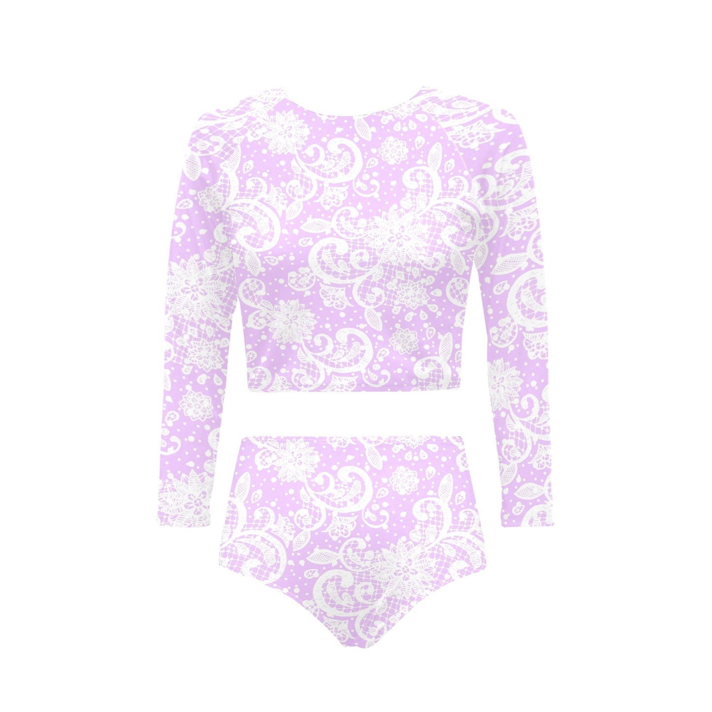 Victorian printed lace, long sleeve 2pc swimsuit, beachwear,  design 06 Long Sleeve Bikini Set (Model S27)