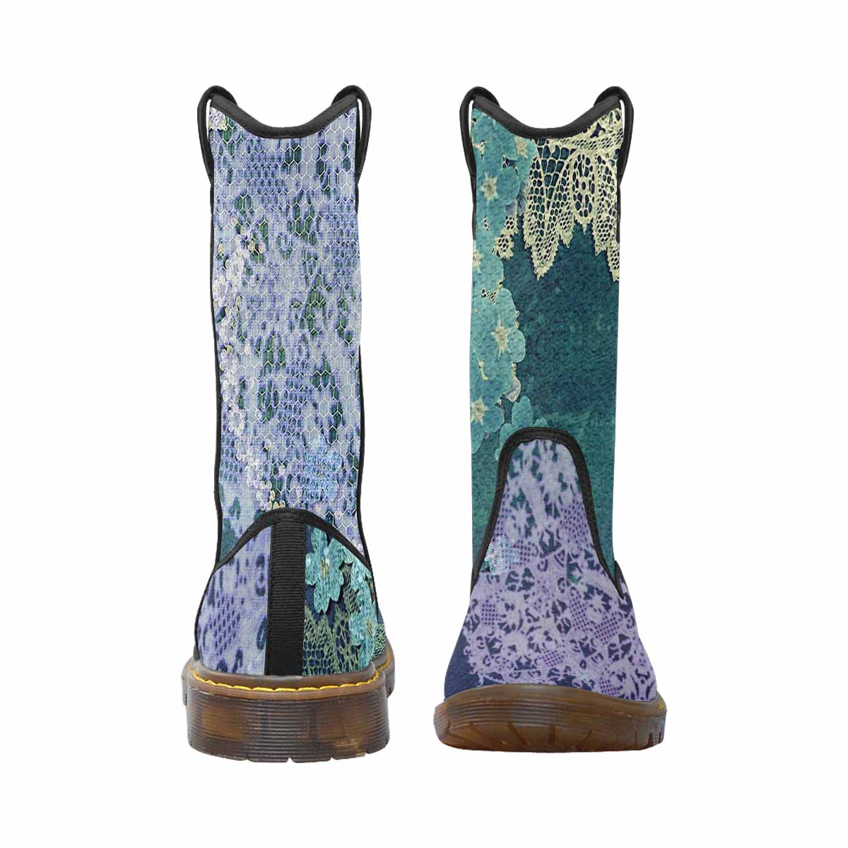 Victorian lace print, western lumber boots, design 05