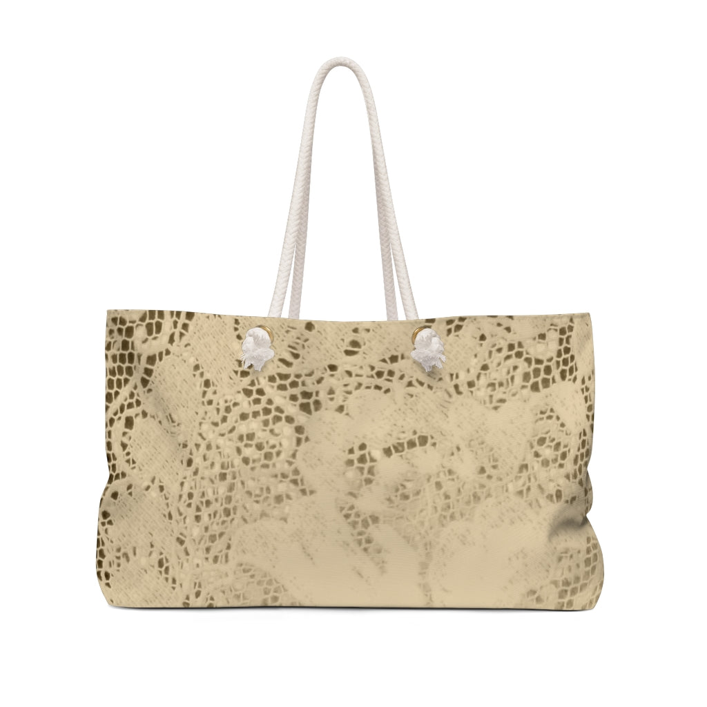 Victorian lace print weekender bag, large, design 26