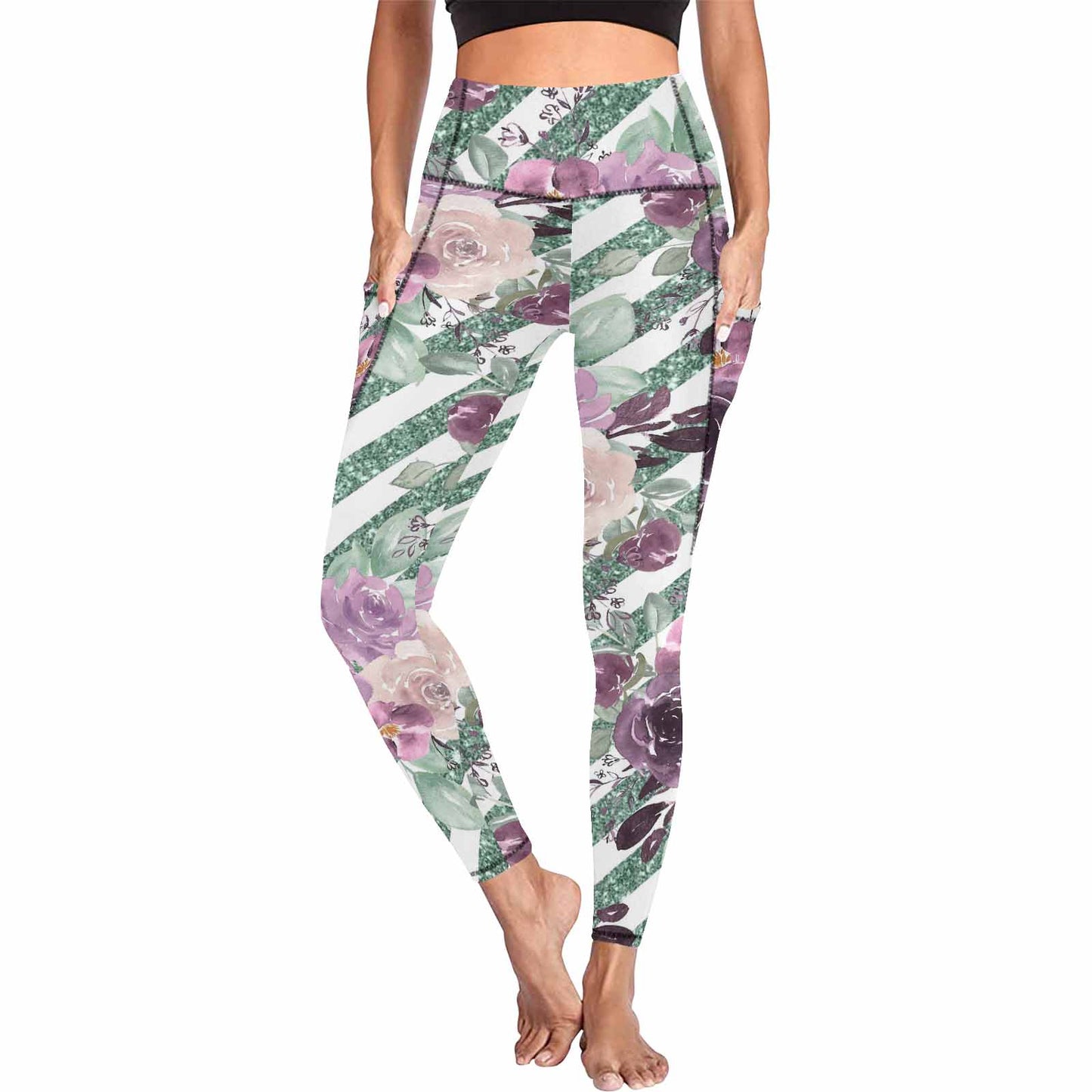 Floral 2, active wear leggings, outside surge, design 35