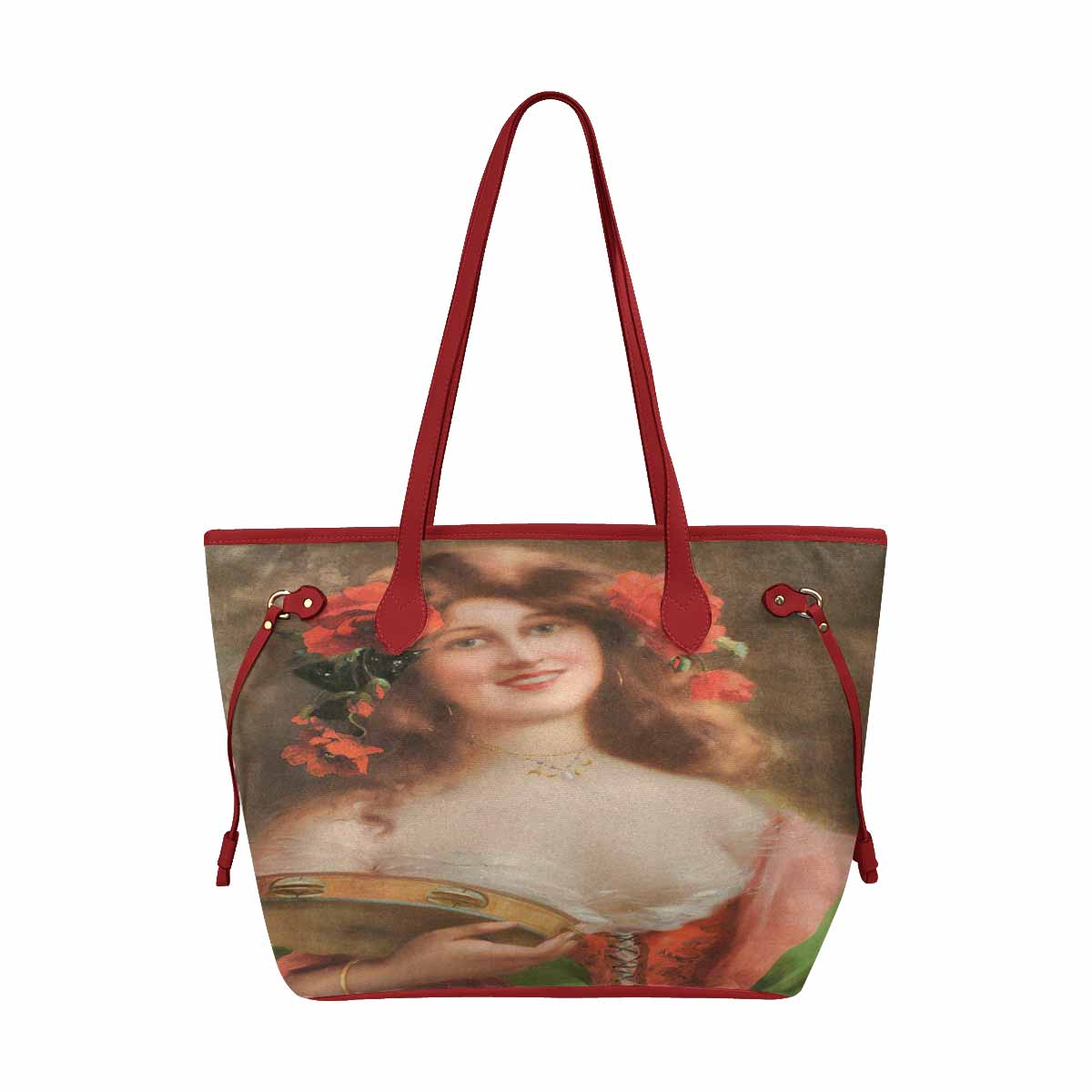 Victorian Lady Design Handbag, Model 1695361, Tambourine Girl, RED TRIM