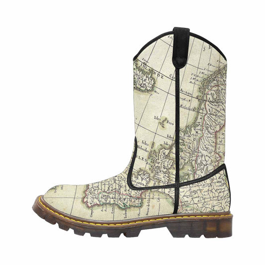 Antique Map design mens western lumber boots, Design 3