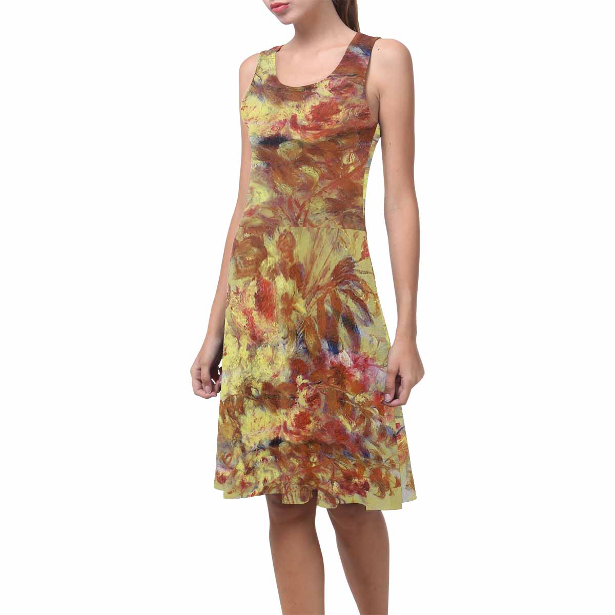 Vintage floral short summer flare dress,  XS to 3XL plus size, model D09534 Design 11
