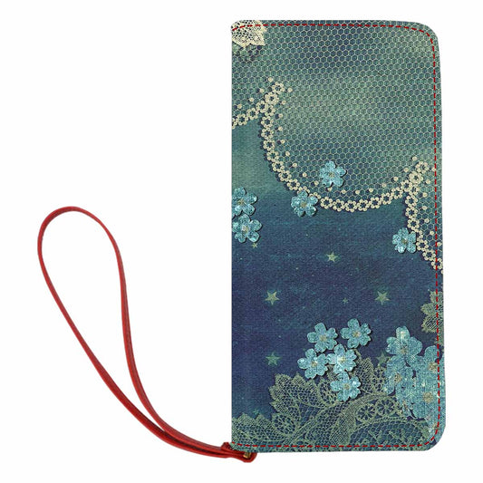 Victorian lace print womens wallet, clutch purse, red trim, design 04