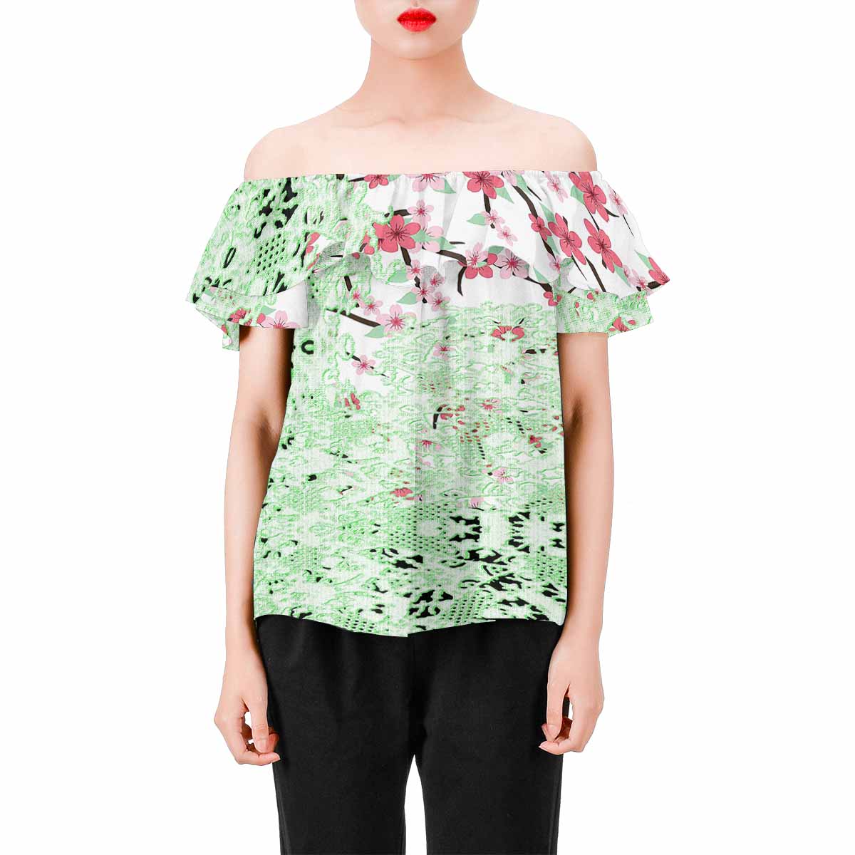 Victorian Lace print Chiffon Blouse, design 10