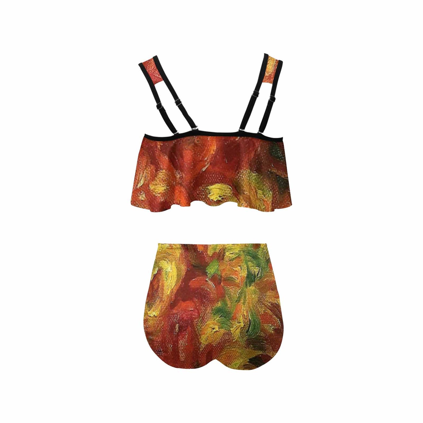 Vintage floral high waisted flounce top bikini, swim wear, Design 18