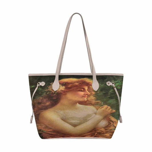 Victorian Lady Design Handbag, Model 1695361, Young Woman With A Dragonfly, BEIGE/TAN TRIM