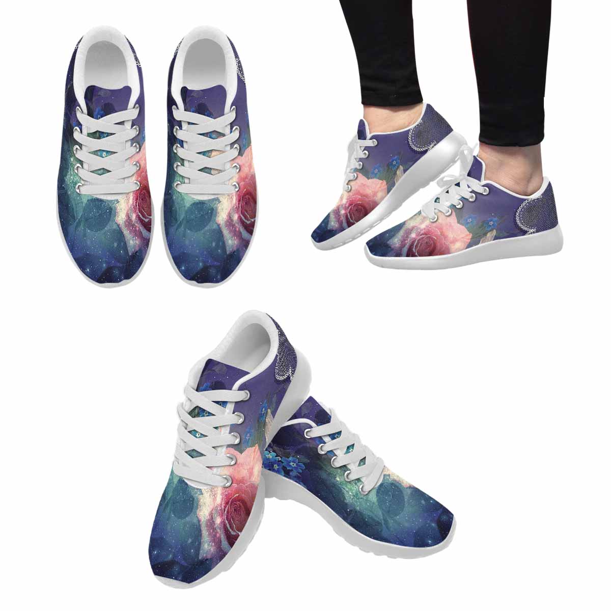 Victorian lace print, womens cute casual or running sneakers, shoes, design 02