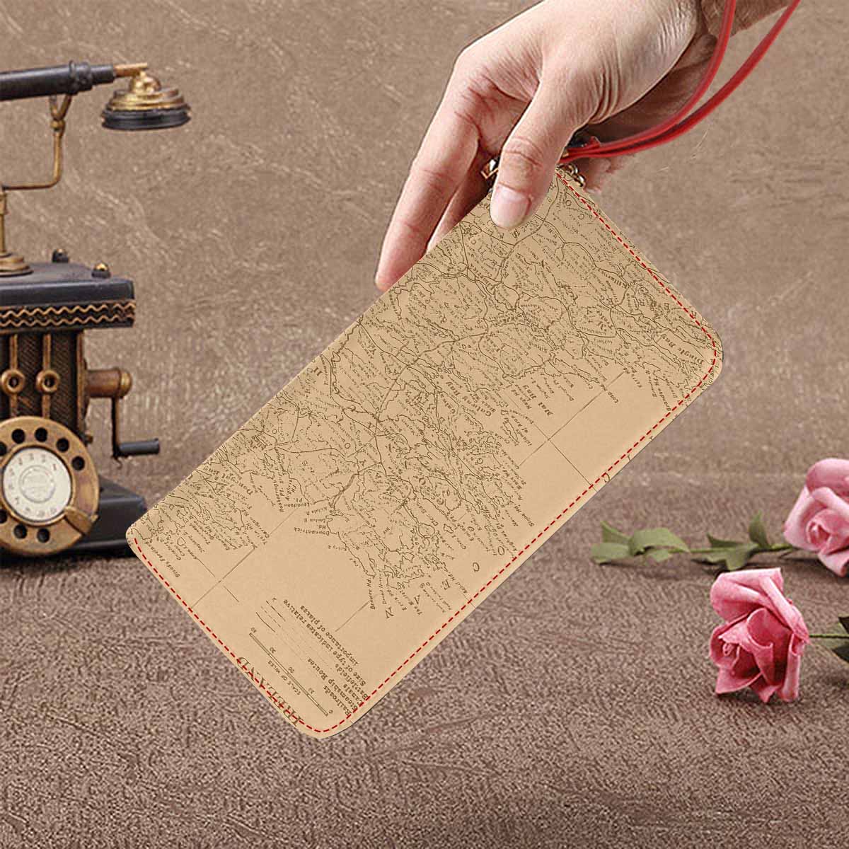 Antique Map design , womens wallet, clutch purse, Red TrimDesign 51