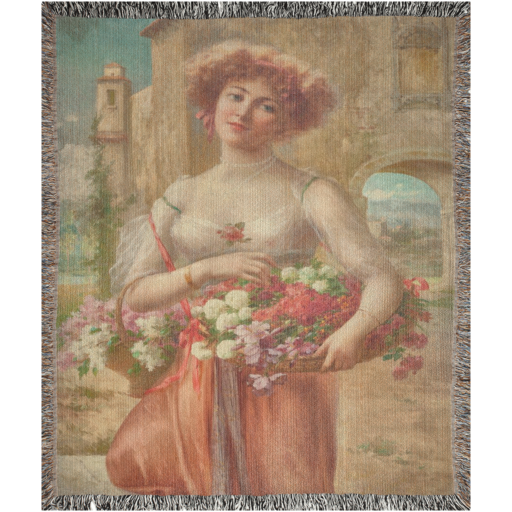 100% cotton Victorian Lady design design woven blanket, 50 x 60 or 60 x 80in, Roses