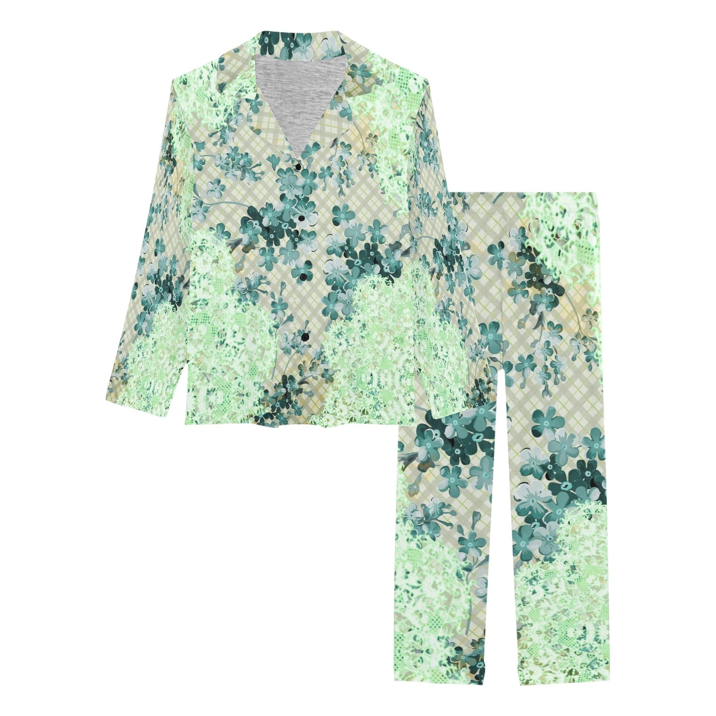 Victorian printed lace pajama set, design 53 Women's Long Pajama Set (Sets 02)