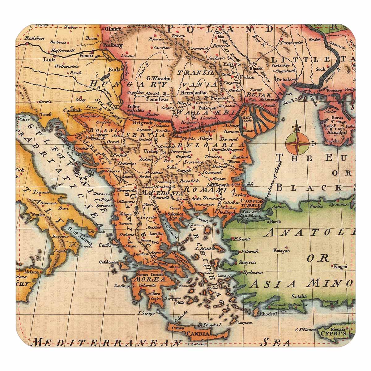 Antique Map design , womens wallet, clutch purse, Red TrimDesign 22