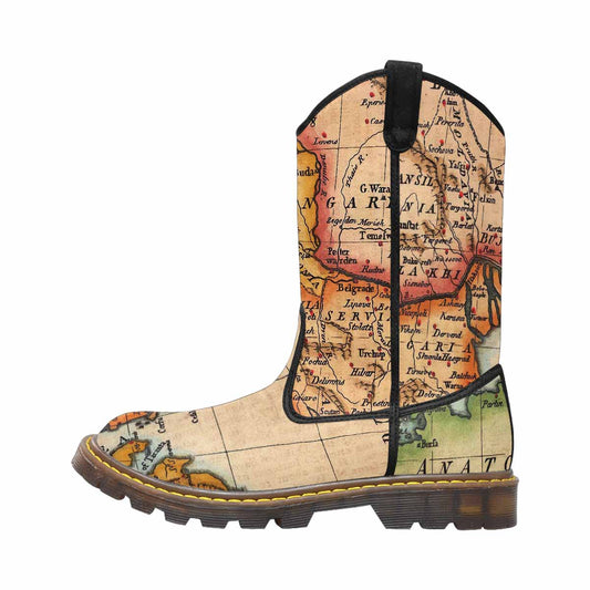 Antique Map design mens western lumber boots, Design 22