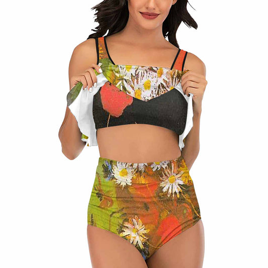 Vintage floral high waisted flounce top bikini, swim wear, Design 60